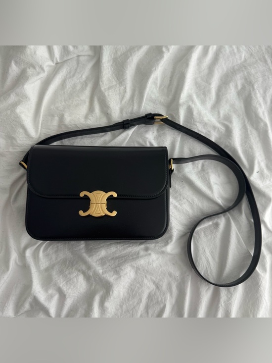 Celine Handbags - Celine Triomphe Crossbody bag in Black leather and Gold Hardware
